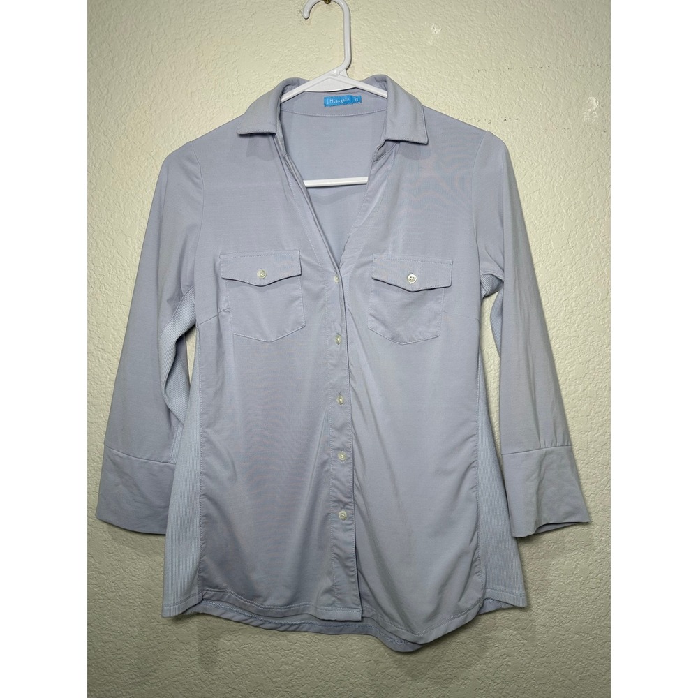 J.McLaughlin Womens XS Light Blue Performance Stretch Button Down Shirt Ribbed